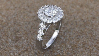 doble aureola compromiso anillo joyería joya oro diamante banda 14k personalizado imprimible anillos 3d print model - Mito3D