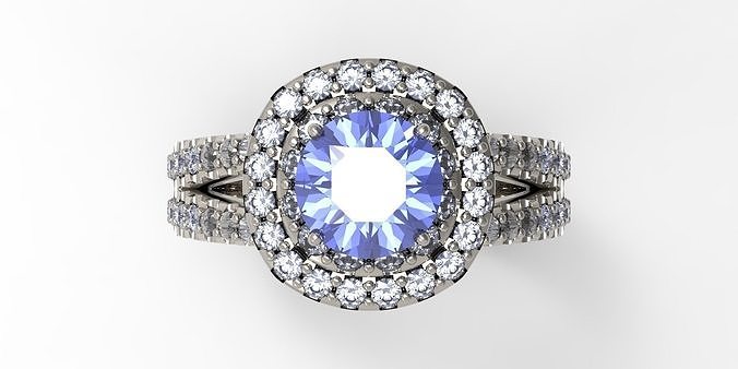 double Halo engagement bague bijoux brillant gemme diamant mode beauté imprimable or mariage saphir engagem vintag anneaux 3D print model - Mito3D