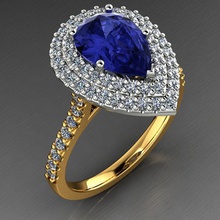 duplo halo pêra 10x7 anel de pedra preciosa jóias 3dprintable ouro diamante senhoras tiffany anéis 3d print model - Mito3D