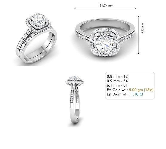double halo solitaire engagement ring set jewelry precious platinum gem luxury fashion diamond rings wedding brilliant printable gold sapphire silver bridal 3D print model - Mito3D