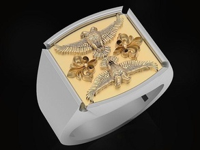 double headed eagle man ring sculpture jewelry gold silver printable sterling fashion beauty rings jewellery jewel design pendants 3d print model - Mito3D