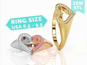 double coeur anneau r f 0052 bijoux brillant pendentif états-unis canada l'europe de l'engagement mariage 14k la conception mode d'argent or joyau l'anneau les courbes boucle d'oreille imprimable cœur anneaux 3d print model - Mito3D
