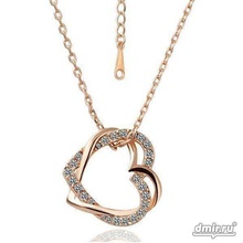 double hearts pendant gemstones jewelry diamond printable gold silver pendants 3d print model - Mito3D