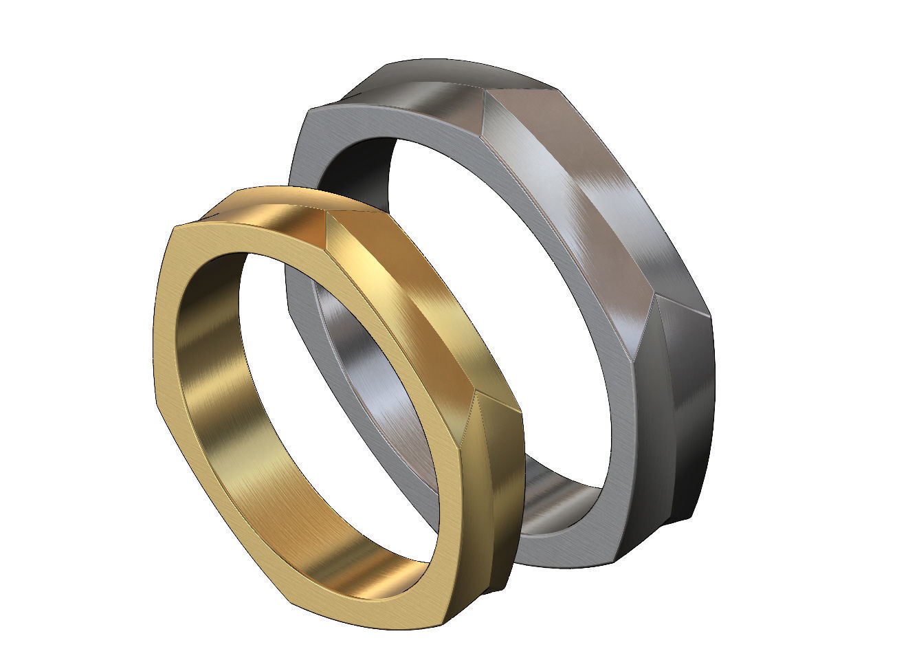 doppelt sechseckig twist band facettiert facette geometrisch ring hochzeit engagement mode schmuck druckbar gold silber sterling luxus modern menring männer diamant ringe 3D print model - Mito3D