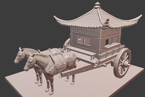 double horse carriage kingdoms art sculptures 3d print model - Mito3D
