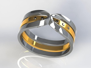anel duplo jóias casal ouro de prata platina diamante printable a moda os acessórios o cad solidworks casamento gem engajamento jóia branco pedra preciosa ruby esmeralda anéis 3d print model - Mito3D