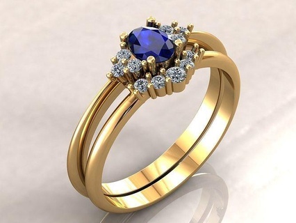 double bague ovale ensemble bijoux or argent imprimable diamant bijou mariage gemme engagement mode engagem brillant beauté saphir anneaux 3d print model - Mito3D