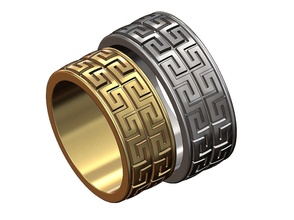 double row meandre greek key pattern band greece ring wedding engagement fashion jewelry printable gold silver jewellery sterling luxury modern menring men versace rings 3d print model - Mito3D