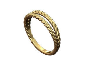 double row twisted wire ring fashion jewelry printable gold silver jewellery sterling luxury modern simple braid braided rope diamond accessories minimalist cable vintag rings 3d print model - Mito3D