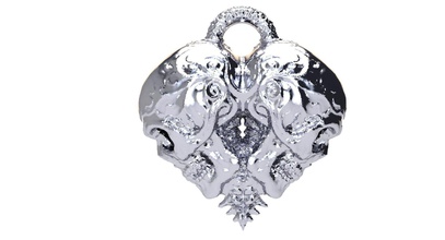 double skull pendant skeleton jewelry silver printable bone head fashion art jewel jewellery gold heart sculpture beauty sterling grave luxury precious pendants 3d print model - Mito3D