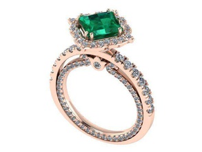double square emerald ring diamond golden silver jewelry rings 3d print model - Mito3D
