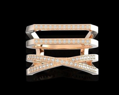 double x criss cross ring 820 wide knuckle stackable wedding rings gold jewelry silver fashion diamond pave band evening stylish 3d print model - Mito3D
