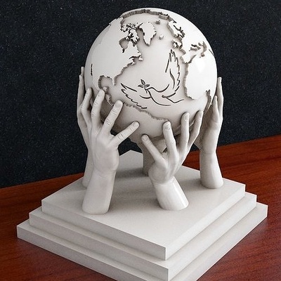 taube of frieden hände planet welt hand simbol statue skulptur vogel kunst skulpturen friedenstaube 3d print model - Mito3D