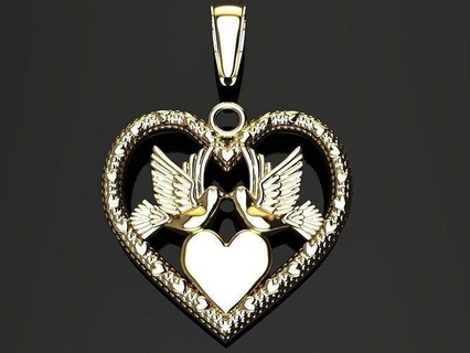 doves kissing heart pendant jewelry chain necklace dainty vintage classic kiss love romantic holiday retro passion valentine women fashion cupid pendants 3d print model - Mito3D