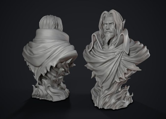 dracula schloss vanille büste tod werwolf beerdigung sterben männlich monster porträt schläger skulptur spiel charakter vampir sarg grab fantasie fiktiv kreatur skulpturen kunst 3d print model - Mito3D