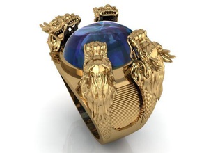 dragon-ring 1 gold ring two dragons jewelry fashion ringman mascot rings 3d print model - Mito3D