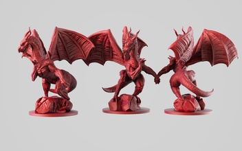 dragon three figurines drake dragonheart red spike gloomhaven fantasy creature dungeon reptile dinosaur myth beast monster boardgame tabletop miniature 28mm 32mm games toys game accessories 3d print model - Mito3D