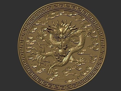 dragon 2 beast creature fantasy monster jewelry art fictional asian classic traditional bas relief cnc sculpture pendant necklace carving highpoly disk pendants 3d print model - Mito3D