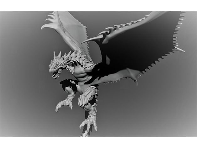 Drachen 3 einfarbig Illustration Kunst Silhouette Vogel Natur Zähne Tier Kreatur Charakter Dekoration Frau Dekor Paar Statue Skulpturen 3D print model - Mito3D