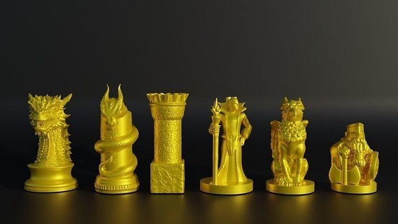 dragon chess set - medieval 6 different model monster miniatures art creature old fantasy game 3d exterior character king queen pawn bishop knight rook games toys board 3d print model - Mito3D