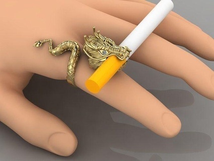 dragon cigarette holdet ring head unique accessory captivating design statement piece powerful symbolism fine craftsmanship versatile fit secure grip intricate detail wearable jewelry rings 3d print model - Mito3D