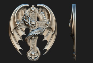 dragon cross relief beast jewelry jewellery creature monster myth silver demon magical fantasy pendant medallion bas wings art sculptures 3d print model - Mito3D