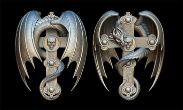 dragon traverser bête mythique bijoux pendentif médaille médaillon boucle d'oreille religieux celtique ancien art sculptures 3d print model - Mito3D
