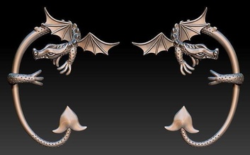 dragon boucle d'oreille 3d impression modèle pendentif bague or argent bijoux mode boucles d'oreilles 3d print model - Mito3D