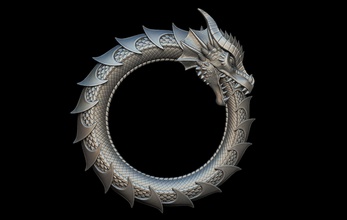 dragon eating own tail ouroboros uroboros beast pendant jewelry jewellery silver medallion bas relief creature animal art sculptures 3d print model - Mito3D