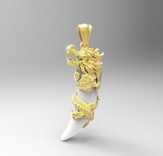 dragon fang pendant jewelry tooth golden gold silver jewel necklace gem men gemstone wedding jewellery fashion beauty sleeved clothing docker quality pendants 3d print model - Mito3D