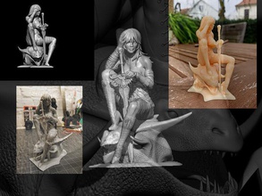 tête de dragon art femme sexy caractère jeune fille la statue sculptures 3d print model - Mito3D
