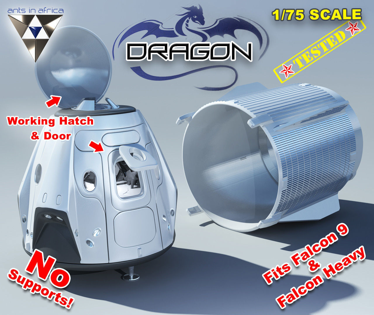 drago lander razzo spazio spacex marte replica modello miniatura equipaggio carico giochi giocattoli 3D print model - Mito3D