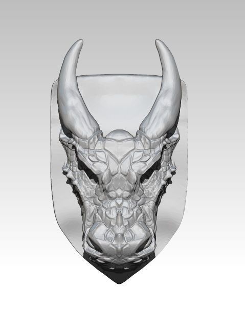 dragon logo art shield knob knock head 3d printable stone sculpture fantasy knight toy figure clay diablo horned angry bust relief sculptures 3D print model - Mito3D