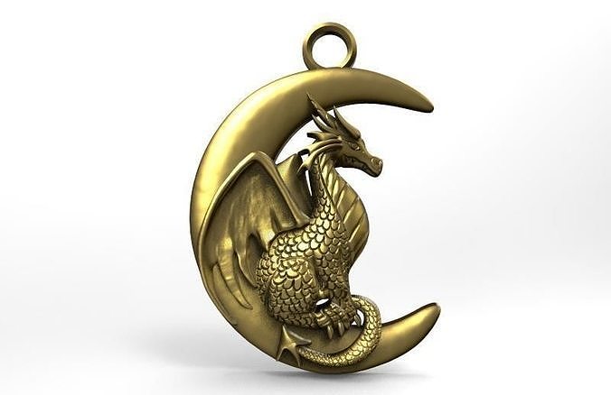 dragon moon pendant 2 fantasy medieval art jewelry jewel pendants 3D print model - Mito3D