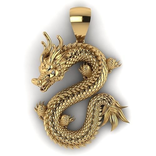 dragon pendant diamond jewellry gold silver jewelry pendants 3D print model - Mito3D