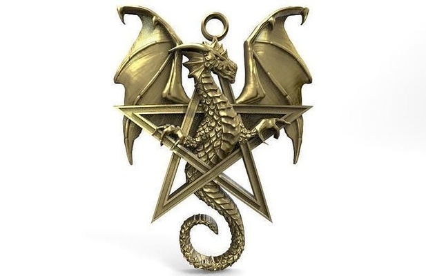 dragon pentagram pendant jewelry jewel medieval fantasy pendants 3d print model - Mito3D