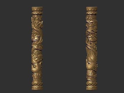 dragon phénix piliers pilier fantaisie créature monstre statue extérieur bête colonne sculpture ancien Oriental asiatique classique décoration décor ornement cnc art sculptures 3d print model - Mito3D