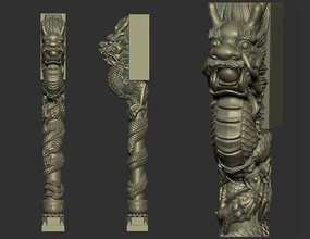 dragon pilier colonne créature fantaisie personnage fictif chinois bête capitale bâtiment composant statue sculpture ornement décor décoration oriental art sculptures 3d print model - Mito3D