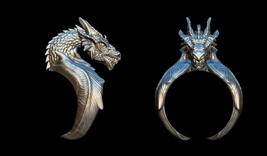 dragon bague art or héraldique argent imprimable monstre créature symbole jeu trônes 3d sombre gothique seigneur bijoux anneaux fantaisie fictif trône fer 3d print model - Mito3D