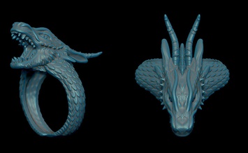dragon bague art or héraldique argent imprimable monstre créature symbole jeu trônes 3d gothique seigneur bijoux anneaux fantaisie trône fer 3d print model - Mito3D