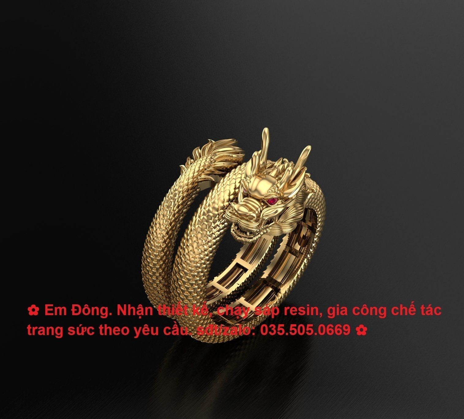 Drago squillare stampabile oro Cina gioielleria anelli 3D print model - Mito3D
