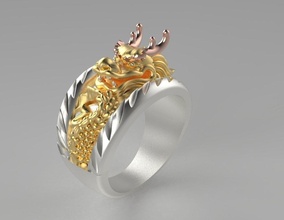 chinesisch drachen ring schmuck wertvoll gold luxus skulptur druckbar silber platin anhänger juwel mode tier sterling modellieren ringe china kopf 3d print model - Mito3D