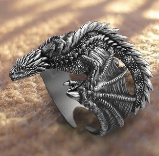 Drachen Ring Ringdragon Ringe druckbar Sterling magisch Schmuck Juwel Silber Juwelier Natur Kunst Kopf Köpfe 3d print model - Mito3D