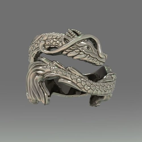 Drago squillare gioielleria oro argento arte stampabile anelli 3D print model - Mito3D
