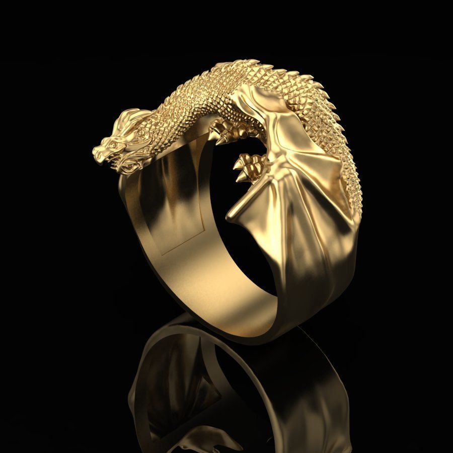 dragon ring jewelry gold fashion silver sterling printable jewellery jewel art rings 3D print model - Mito3D