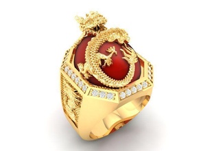 dragon ring ruby oval men 441 jewelry fashion accessories gold diamond man unisex design fengshui rings 3d print model - Mito3D