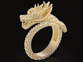 dragon bague sculpture bijoux or argent mode sterling imprimable impression platine mariage brillant doigt statue anneaux beauté 3d print model - Mito3D