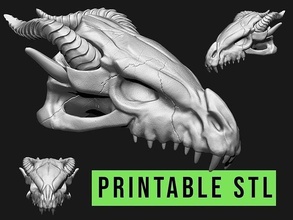 dragon skull printable animal skeleton spine creature printing cranium wallart wall design resin decor art sculptures 3d print model - Mito3D