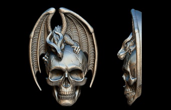 dragão caveira de socorro a arte crânio osso os dentes besta asas pingente baixo-relevo jóias fantasia medalhão esculturas 3d print model - Mito3D