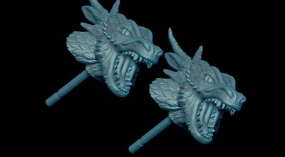 dragon clous art or héraldique argent imprimable monstre créature symbole Jeu trônes 3d sombre gothique bijoux fantaisie fictif Trône Fer boucles d'oreilles 3d print model - Mito3D
